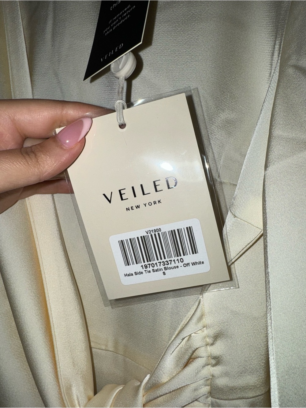 Veiled Collection Off-White Satin Side Tie Blouse
